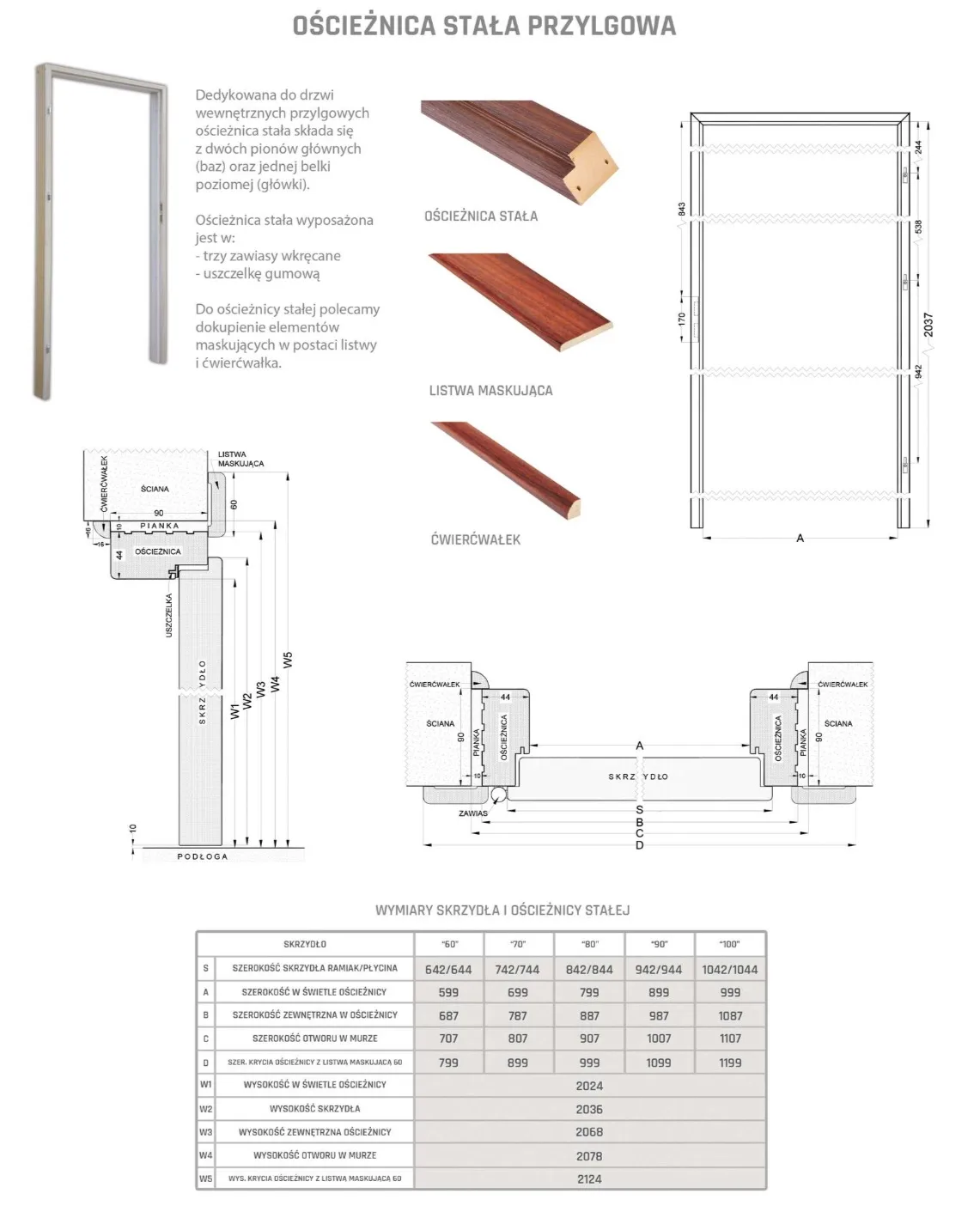 Ościeżnica stała 90x44 mm do drzwi Prestige i Płycinowych Standard - obrazek 8